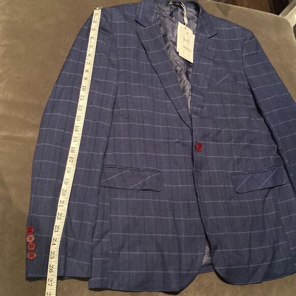 Men’s Mogu Blue Plaid 3 Piece Slim Fit Suit Jacket 40 Pants 36 NWT - Picture 8 of 14
